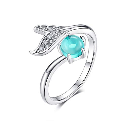 925 Sterling Silver Adjustable Dolphin Tail Blue CZ Finger Rings for Women 